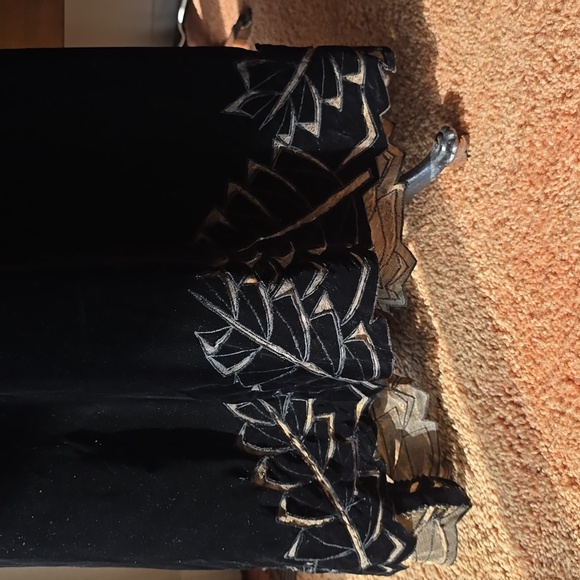 Vintage 1920s / 1930s Full Length Black Velvet Dress with Mesh Leaf Cut Outs - Picture 5 of 9